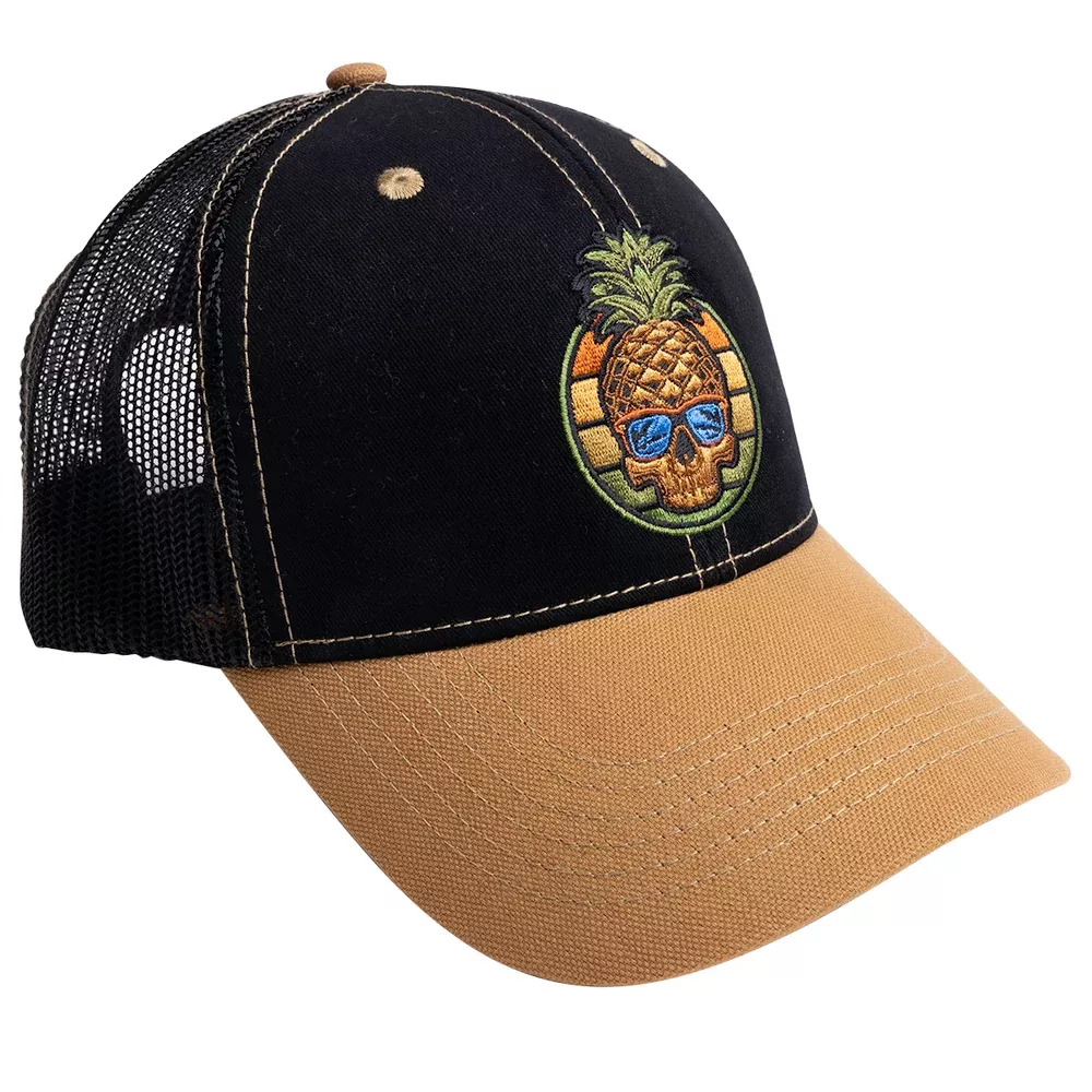 EICAPSKUL Pineapple Skull Cap - Black Cotton Mesh Snap Back